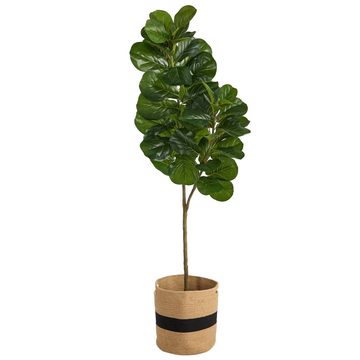 5.5’ Fiddle Leaf Fig Artificial Tree in Handmade Natural Cotton Planter by Nearly Natural