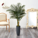 58” Golden Cane Artificial Palm Tree in Gray Planter by Nearly Natural