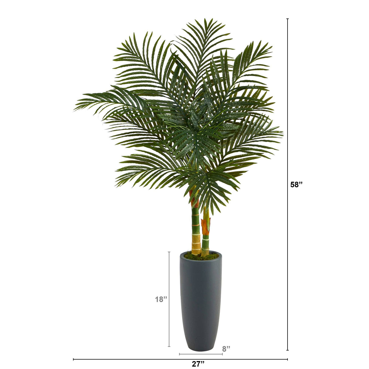 58” Golden Cane Artificial Palm Tree in Gray Planter by Nearly Natural