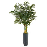 58” Golden Cane Artificial Palm Tree in Gray Planter by Nearly Natural