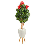 58” Hibiscus Artificial Tree in White Planter with Stand by Nearly Natural