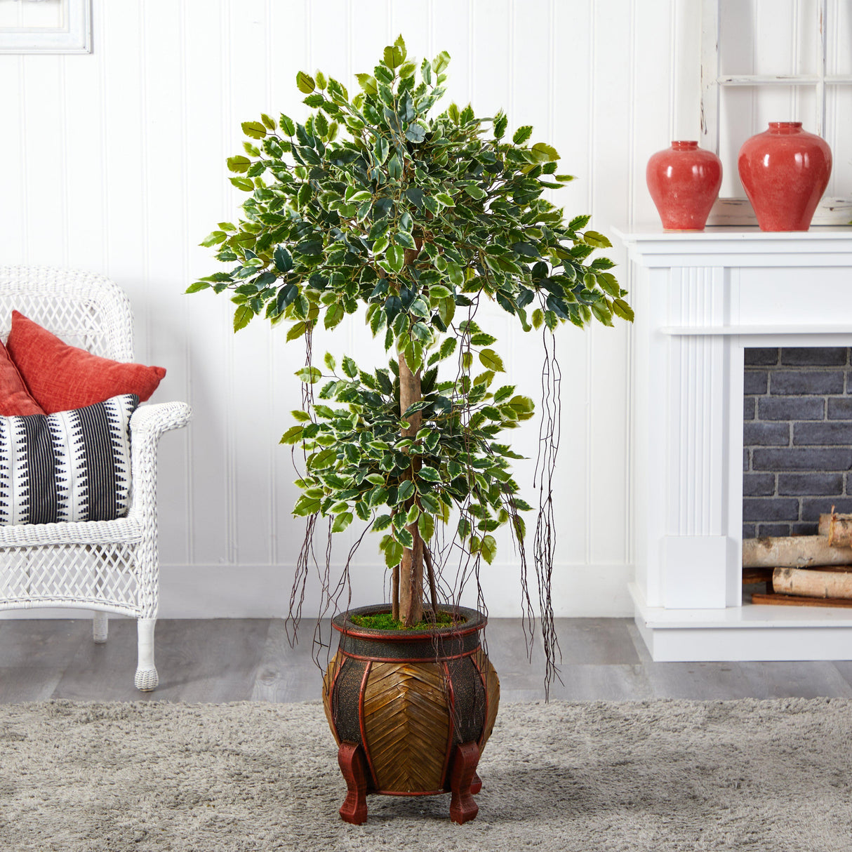 59” Variegated Ficus Artificial Tree in Decorative Planter by Nearly Natural