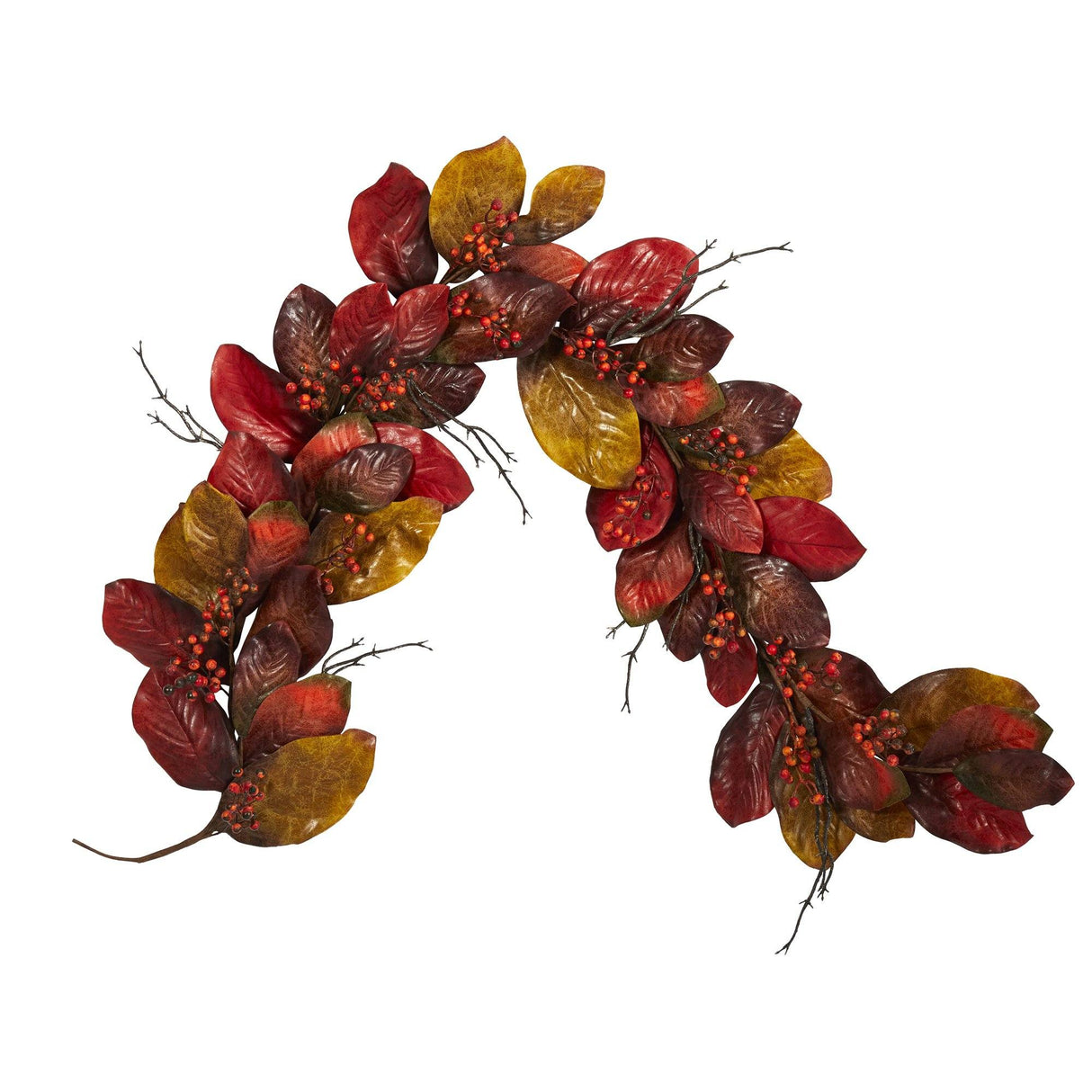 6’ Autumn Magnolia Leaf with Berries Artificial Garland by Nearly Natural