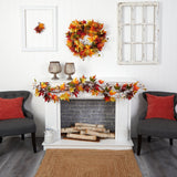 6’ Autumn Maple Leaf and Berry Fall Garland by Nearly Natural