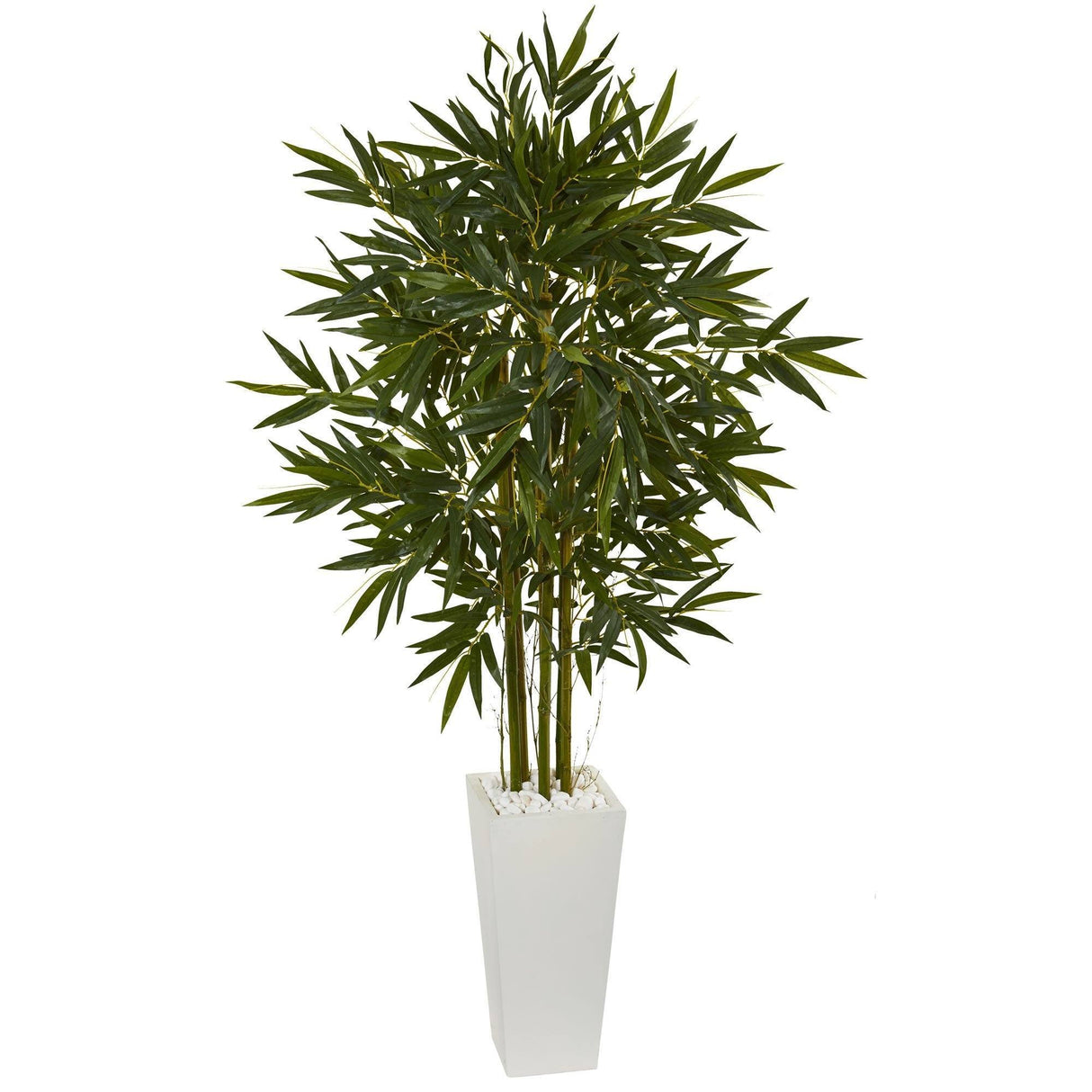 6' Bamboo Artificial Tree in White Tower Planter by Nearly Natural