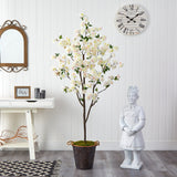 6’ Cherry Blossom Artificial Tree in Decorative Metal Pail with Rope by Nearly Natural