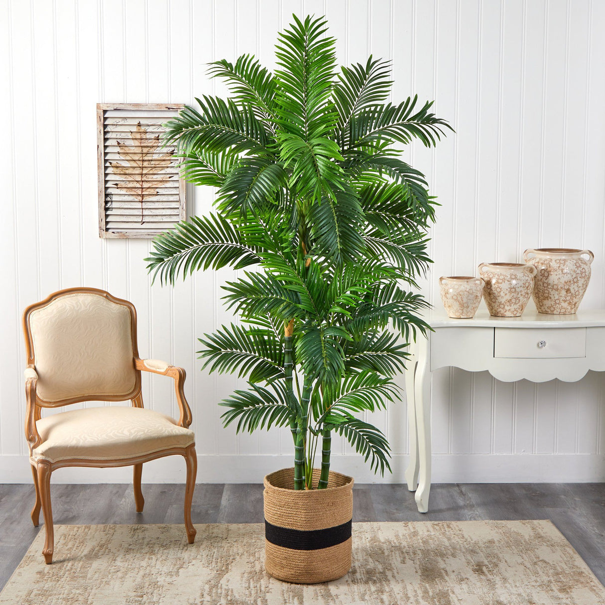 6’ Curvy Parlor Artificial Palm Tree in Handmade Natural Cotton Planter by Nearly Natural