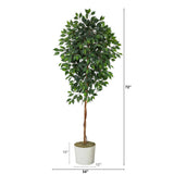 6’ Ficus Artificial Tree in White Tin Planter by Nearly Natural