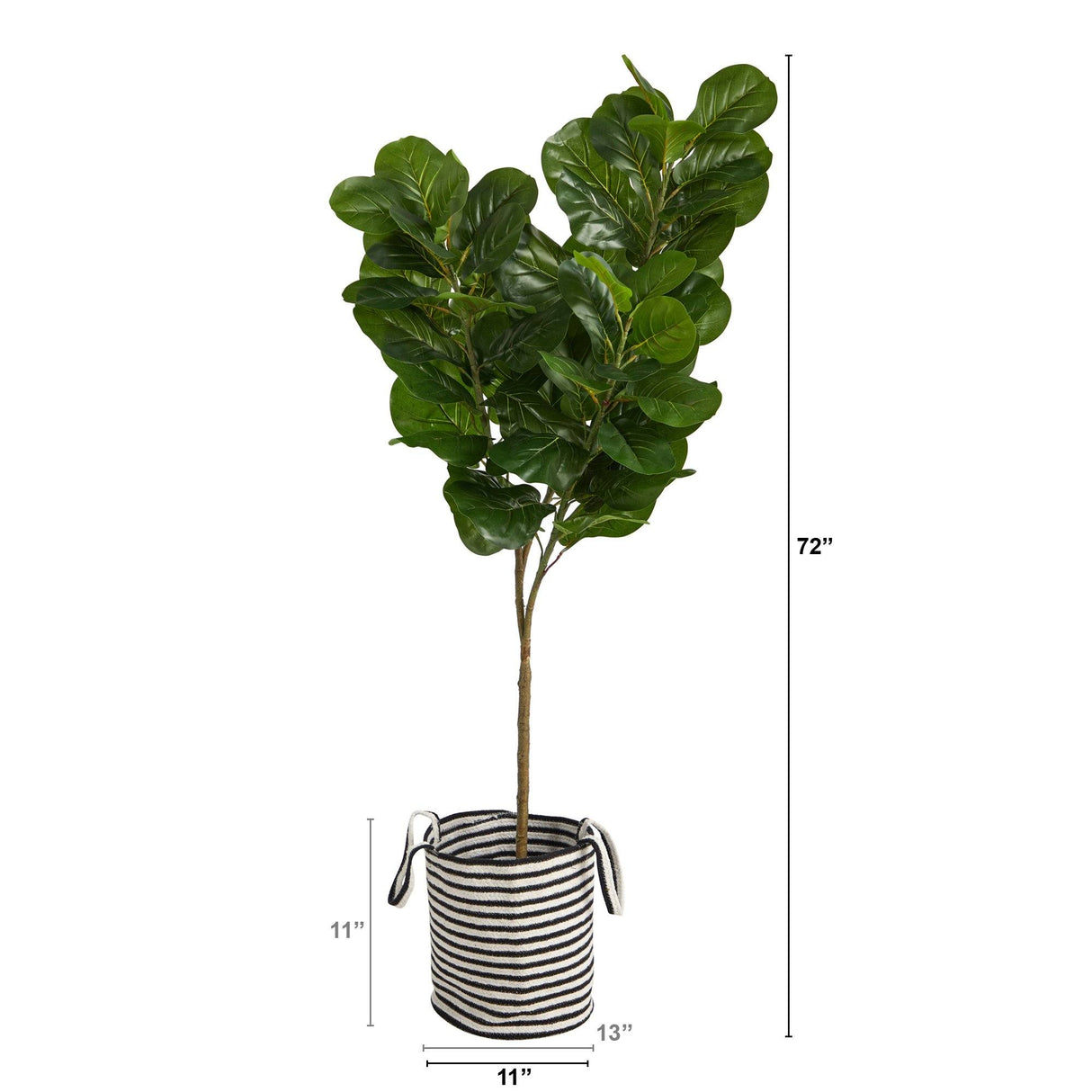 6’ Fiddle Leaf Fig Artificial Tree in Handmade Black and White Natural Jute and Cotton Planter by Nearly Natural