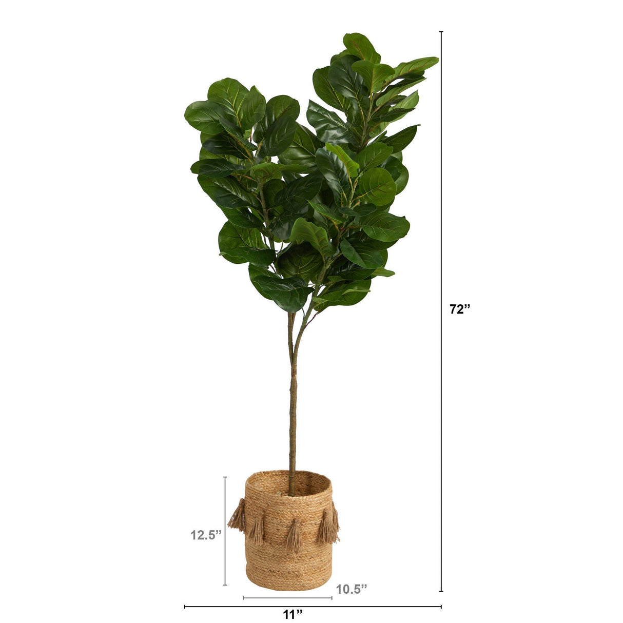 6’ Fiddle Leaf Fig Artificial Tree in Handmade Natural Jute Planter with Tassels by Nearly Natural