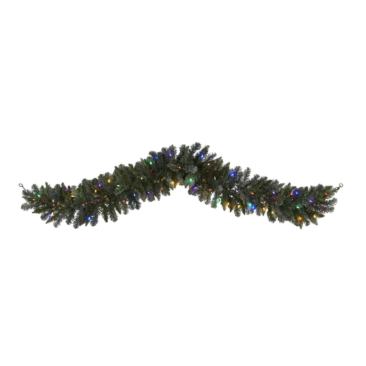 6' Flocked Artificial Christmas Garland with 50 Multicolored LED Lights and Berries by Nearly Natural