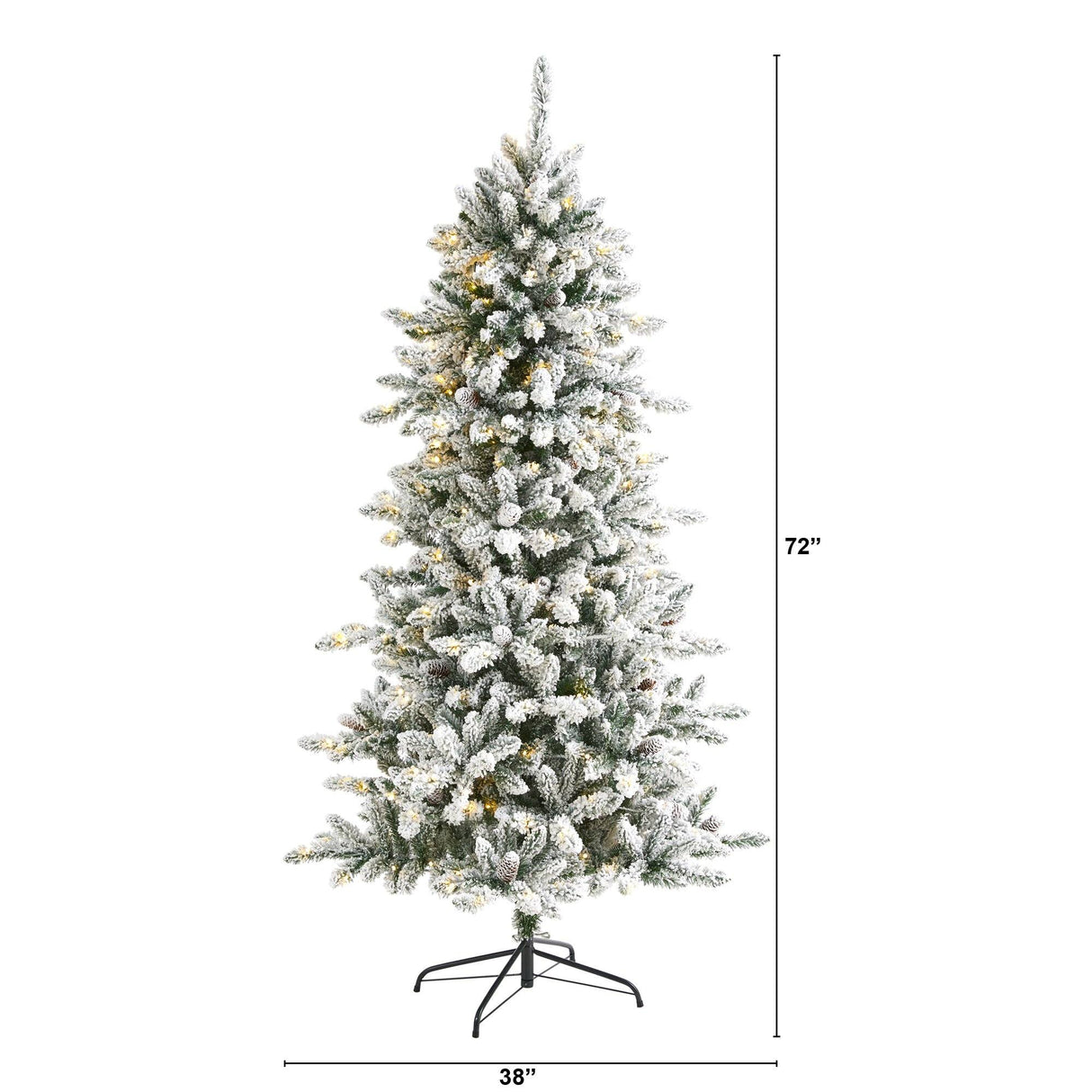 6’ Flocked Livingston Fir Artificial Christmas Tree with Pine Cones and 300 Clear Warm LED Lights by Nearly Natural