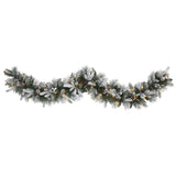 6’ Flocked Mixed Pine Artificial Christmas Garland with 50 LED Lights, Pine Cones and Berries by Nearly Natural