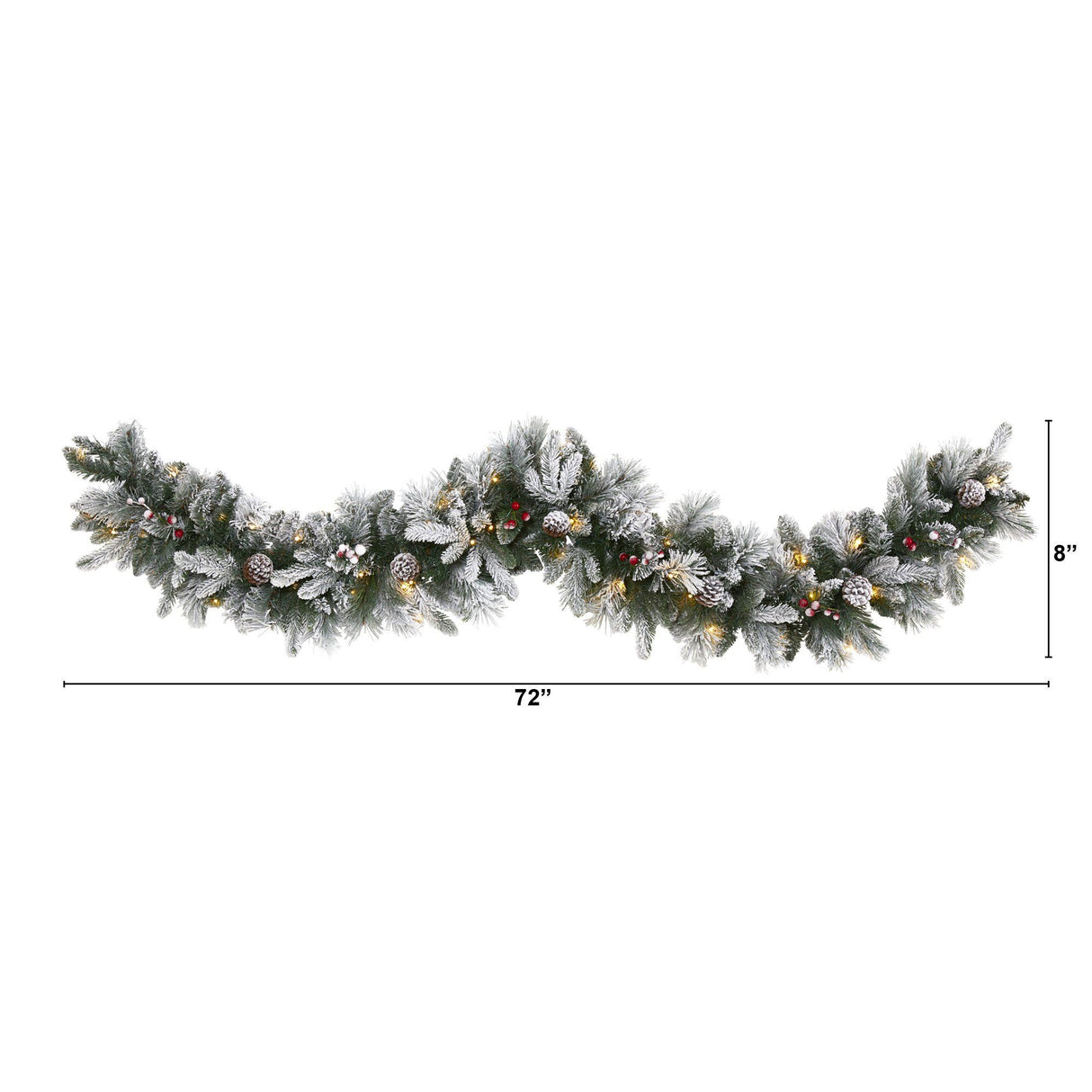 6’ Flocked Mixed Pine Artificial Christmas Garland with 50 LED Lights, Pine Cones and Berries by Nearly Natural