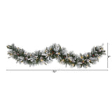 6’ Flocked Mixed Pine Artificial Christmas Garland with 50 LED Lights, Pine Cones and Berries by Nearly Natural