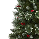 6’ Frosted Swiss Pine Artificial Christmas Tree with 300 Clear LED Lights and Berries by Nearly Natural