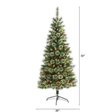 6’ Frosted Swiss Pine Artificial Christmas Tree with 300 Clear LED Lights and Berries by Nearly Natural