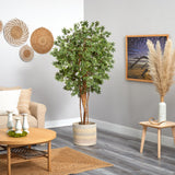 6’ Japanese Maple Artificial Tree in Handmade Natural Cotton Multicolored Woven Planter by Nearly Natural