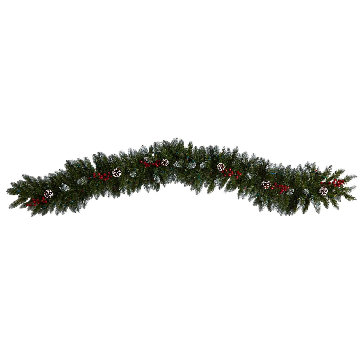 6' Snow Tipped Extra Wide Christmas Garland with Pinecones, Berries and 100 Multicolor LED Lights by Nearly Natural