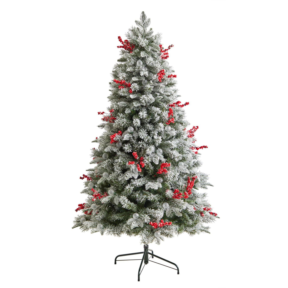 6' Snow Tipped Norwegian Fir Pre-Lit Tree with 200 LED Lights, 50 LED Globe Lights by Nearly Natural