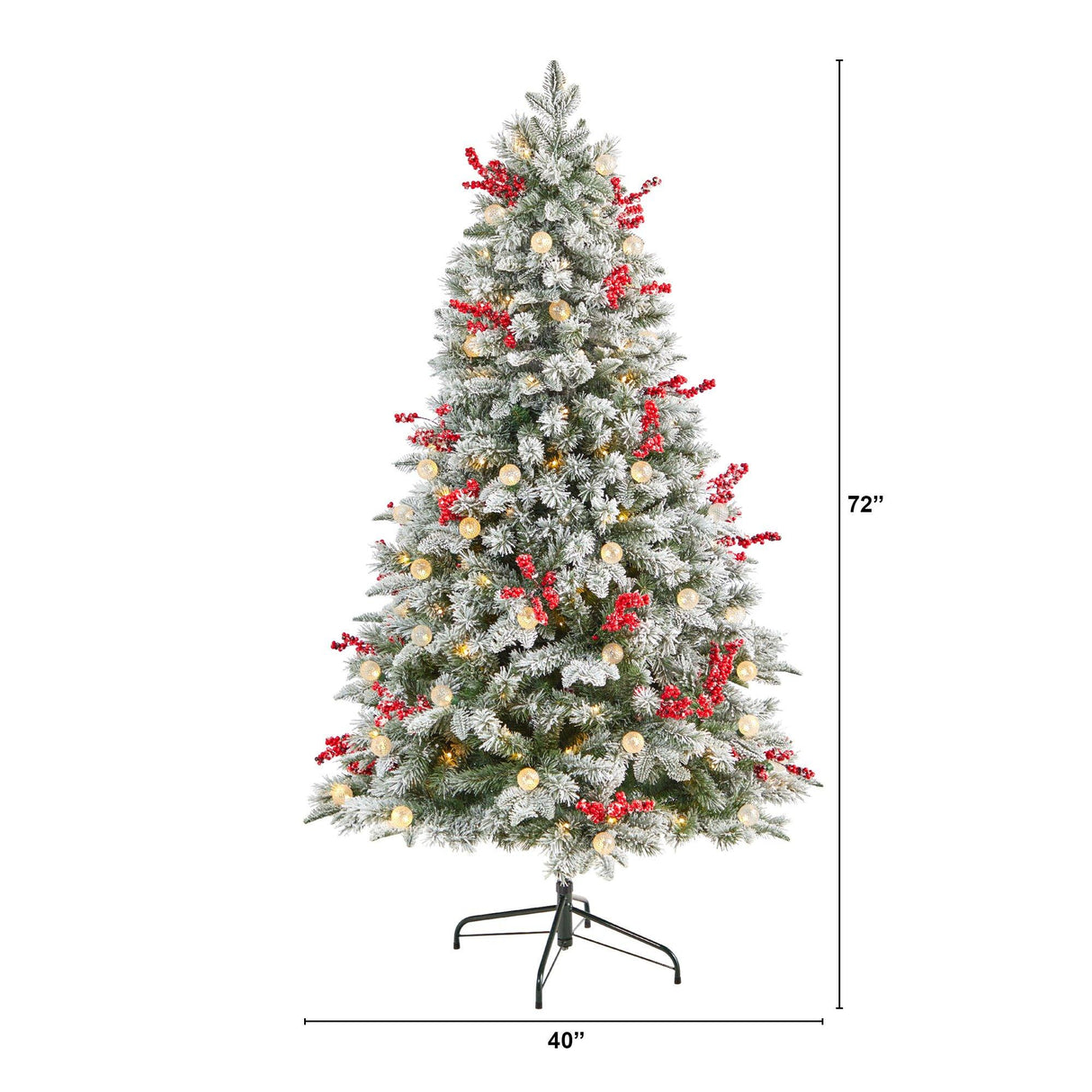 6' Snow Tipped Norwegian Fir Pre-Lit Tree with 200 LED Lights, 50 LED Globe Lights by Nearly Natural