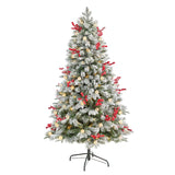 6' Snow Tipped Norwegian Fir Pre-Lit Tree with 200 LED Lights, 50 LED Globe Lights by Nearly Natural