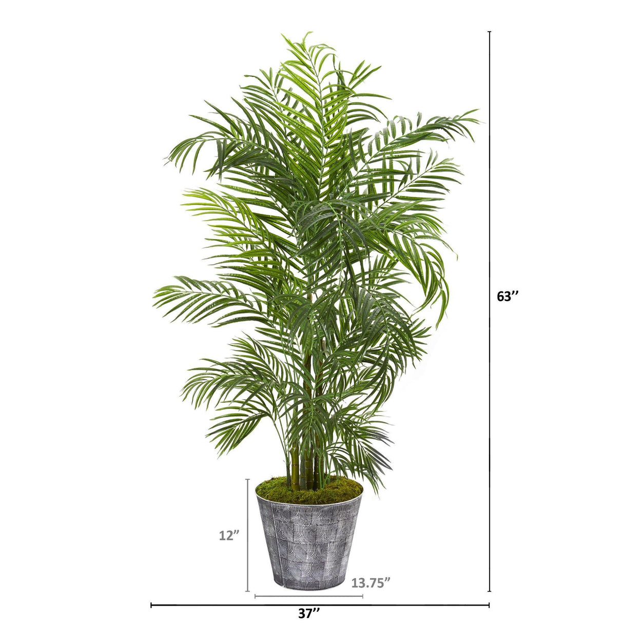 63” Areca Palm Artificial Tree in Decorative Planter (Indoor/Outdoor) by Nearly Natural