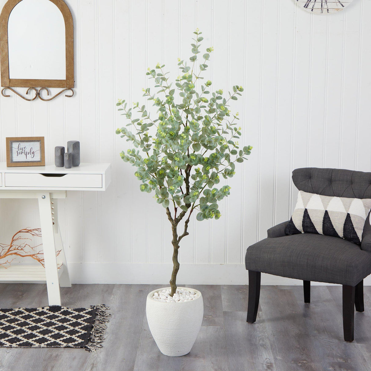 63” Eucalyptus Artificial Tree in White Planter by Nearly Natural