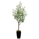 64” Eucalyptus Artificial Tree in Black Metal Planter by Nearly Natural