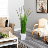 64” Wheat Grass Artificial Plant in White Metal Planter by Nearly Natural