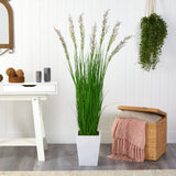 64” Wheat Grass Artificial Plant in White Metal Planter by Nearly Natural