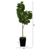 68” Fiddle leaf Fig Artificial Tree in Black Metal Planter by Nearly Natural