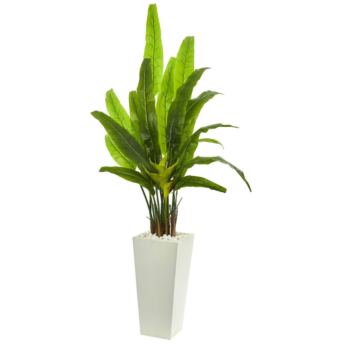 69” Travelers Palm Artificial Tree in White Tower Planter by Nearly Natural