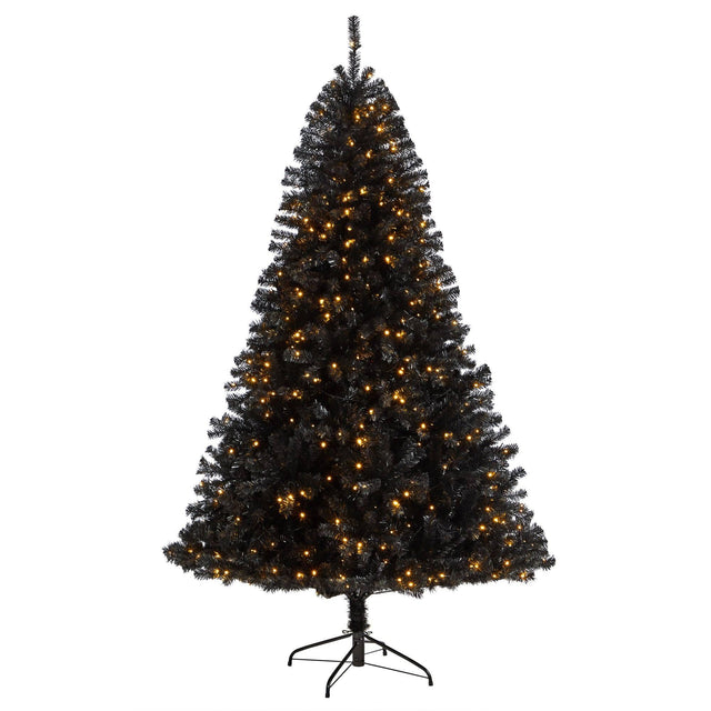 7’ Black Artificial Christmas Tree with 500 Clear LED Lights and 1428 Tips by Nearly Natural - Vysn