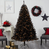 7’ Black Artificial Christmas Tree with 500 Clear LED Lights and 1428 Tips by Nearly Natural