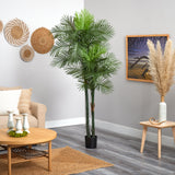 7’ Double Robellini Palm Tree UV Resistant (Indoor/Outdoor) by Nearly Natural