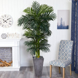 7’ Golden Cane Artificial Palm Tree in Cement Planter by Nearly Natural