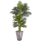 7’ Golden Cane Artificial Palm Tree in Cement Planter by Nearly Natural