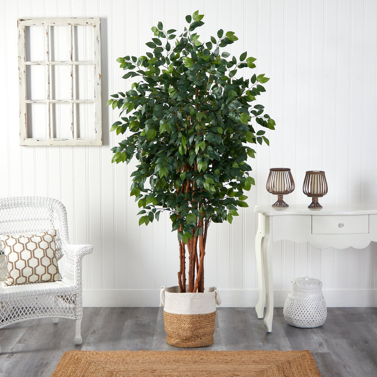 7’ Sakaki Artificial Tree in Handmade Natural Jute and Cotton Planter by Nearly Natural