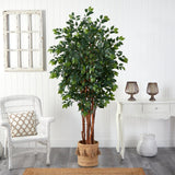 7’ Sakaki Artificial Tree in Handmade Natural Jute Planter with Tassels by Nearly Natural