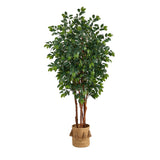 7’ Sakaki Artificial Tree in Handmade Natural Jute Planter with Tassels by Nearly Natural