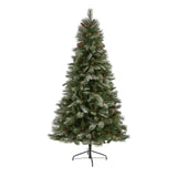 7’ Snowed French Alps Mountain Pine Artificial Christmas Tree with 833 Bendable Branches and Pine Cones by Nearly Natural