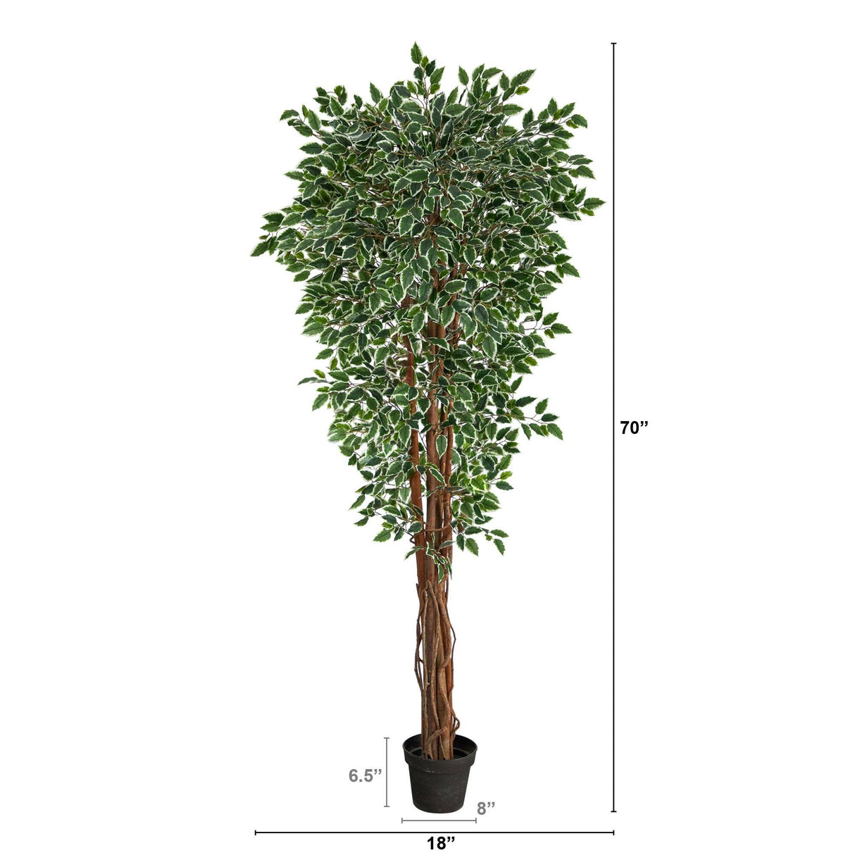 70” Variegated Ficus Artificial Tree UV Resistant (Indoor/Outdoor) by Nearly Natural