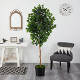 74” Ficus Artificial tree in Black Tin Planter by Nearly Natural