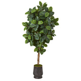 78” Rubber Leaf Artificial Tree in Ribbed Metal Planter by Nearly Natural