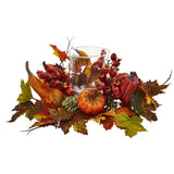 8" Pumpkin, Gourd, Berry and Maple Leaf Artificial Arrangement Candelabrum" by Nearly Natural