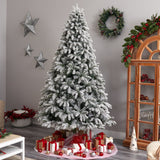 9’ Flocked South Carolina Spruce Christmas Tree with 850 Clear Lights and 2329 Bendable Branches by Nearly Natural