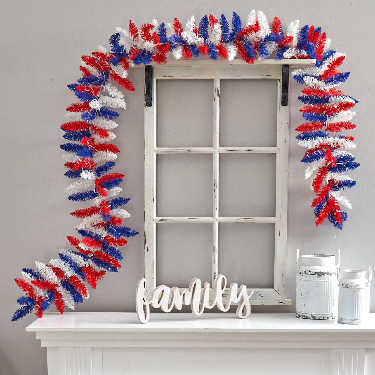 9’ Patriotic “American Flag” Themed Artificial Garland with 50 Warm LED Lights by Nearly Natural