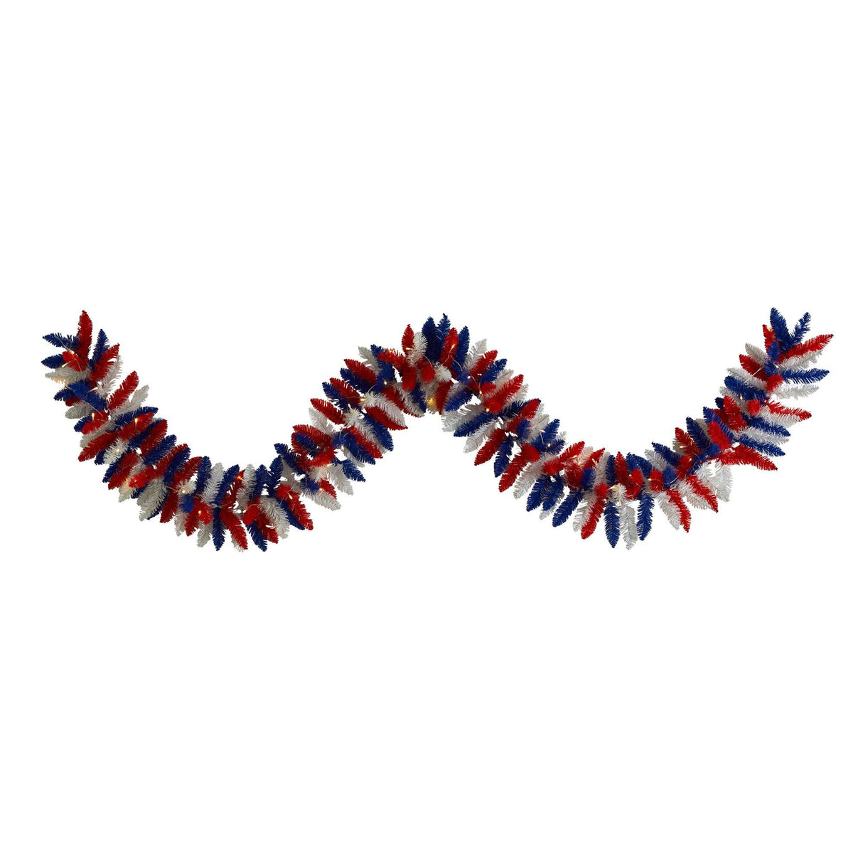 9’ Patriotic “American Flag” Themed Artificial Garland with 50 Warm LED Lights by Nearly Natural