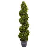 Boxwood Spiral Topiary with Planter (Indoor/Outdoor) by Nearly Natural